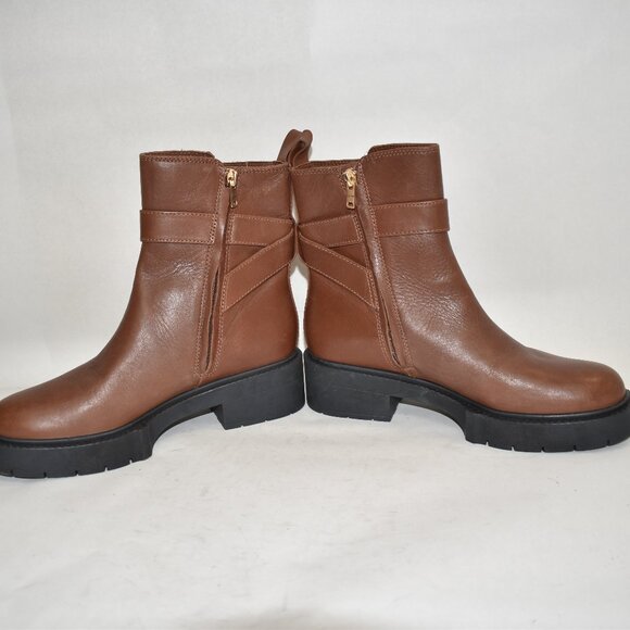 $350 COACH Lacey Bootie BUCKLED CHUNKY LEATHER BROWN GOLD HARDWARE 9 (MF6) - Picture 4 of 8